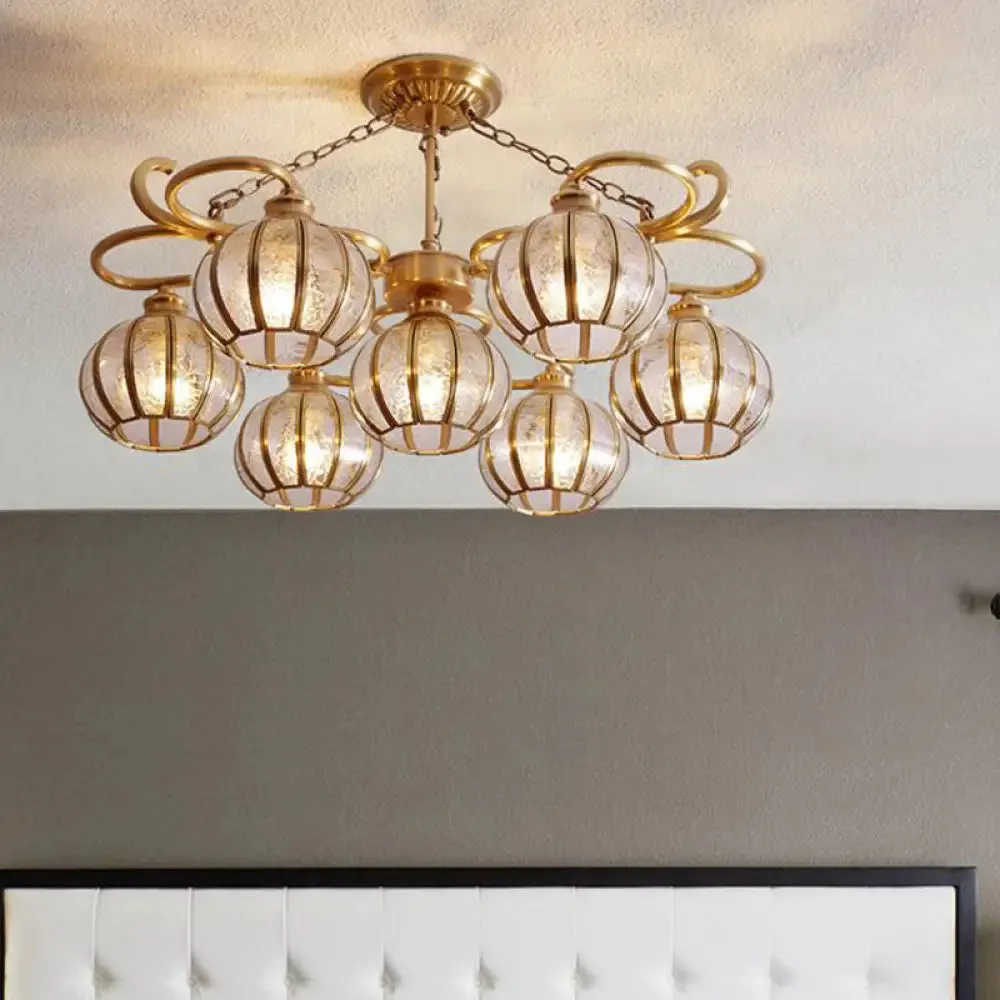 Gold Frosted Glass Ceiling Lamp: 7 Head Globe Semi Flush Light, Traditional Design