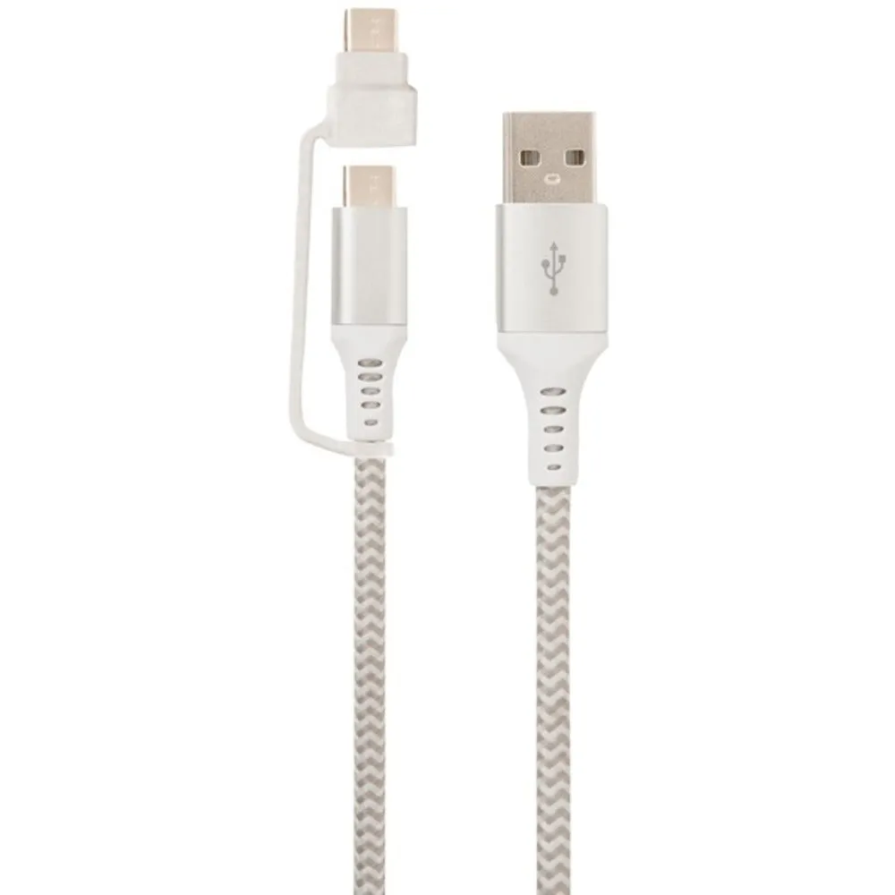 Helix ETHACM10WT USB-A to USB-C Cable with Micro USB Adapter, 10ft (White)