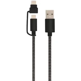 Helix ETHACMBLK USB-A to USB-C Cable with Micro USB Adapter, 5ft (Black)