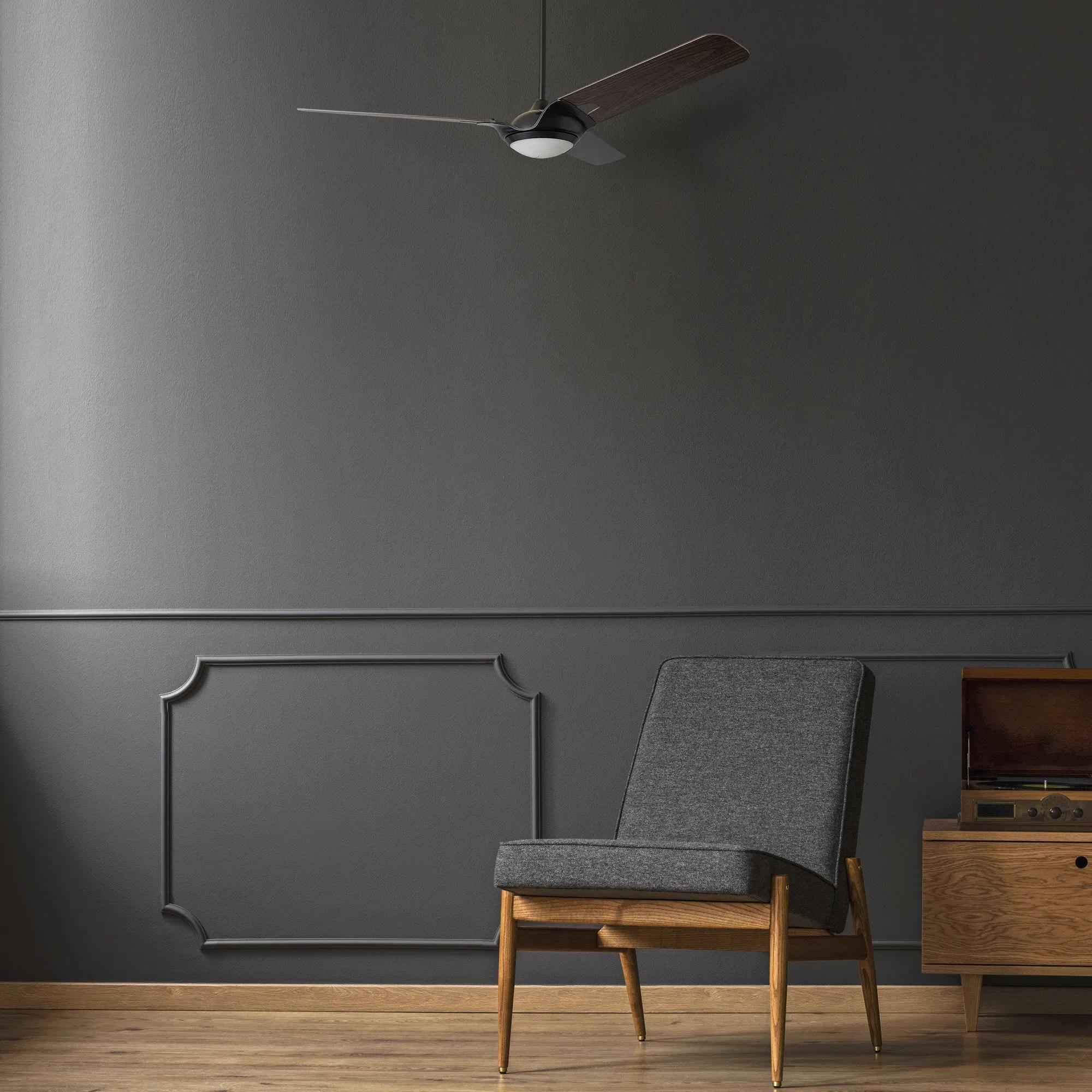 HOFFEN 52 inch 3-Blade Smart Ceiling Fan with LED Light Kit & Remote - Black/Dark Wood Pattern