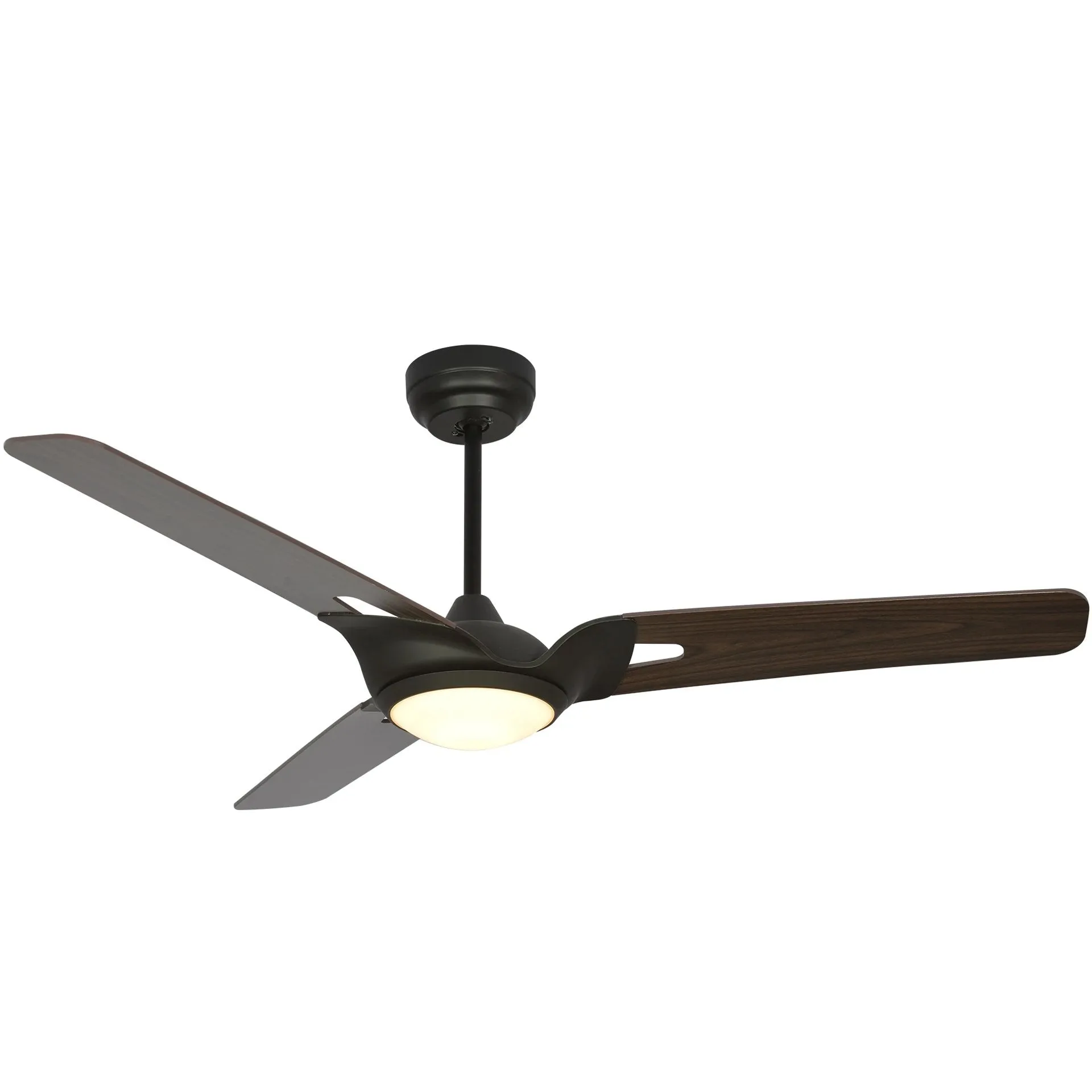 HOFFEN 52 inch 3-Blade Smart Ceiling Fan with LED Light Kit & Remote - Black/Dark Wood Pattern