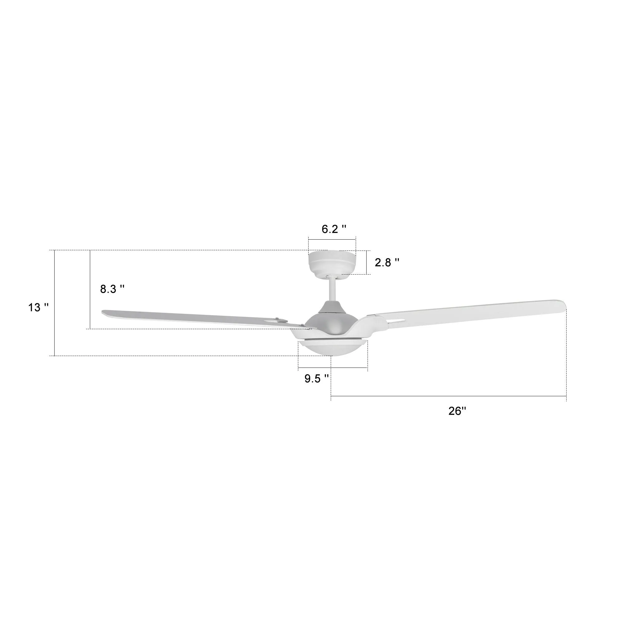 HOFFEN 52 inch 3-Blade Smart Ceiling Fan with LED Light Kit & Remote - White/White