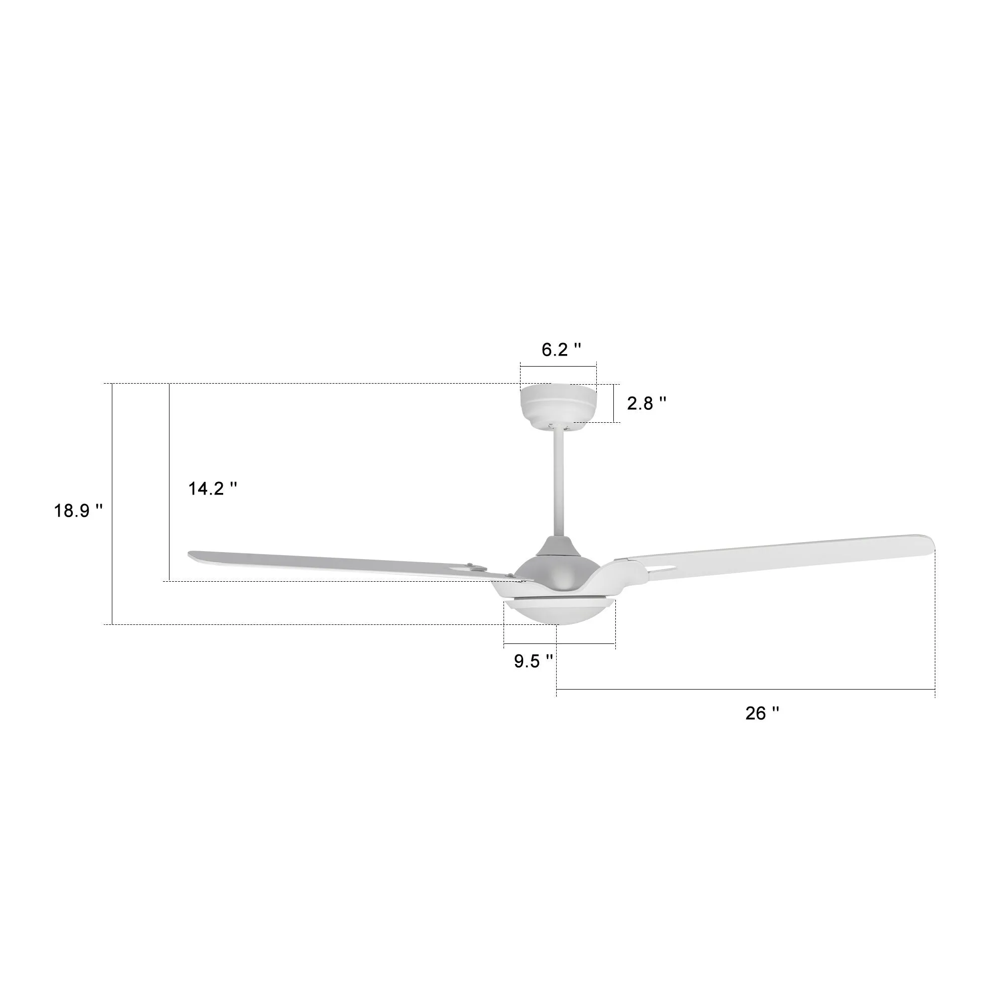 HOFFEN 52 inch 3-Blade Smart Ceiling Fan with LED Light Kit & Remote - White/White