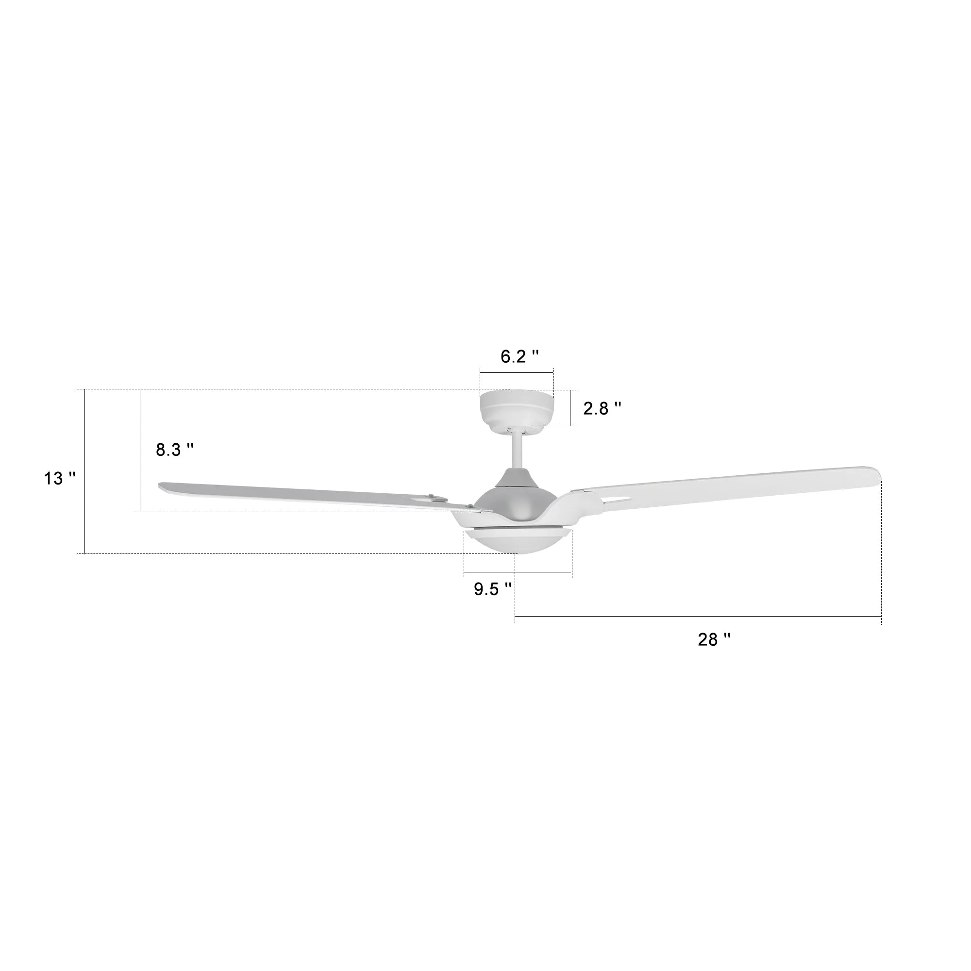 HOFFEN 56 inch 3-Blade Smart Ceiling Fan with LED Light Kit & Remote - White/White