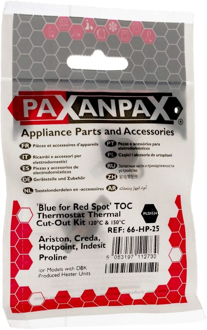 Hotpoint  Indesit Tumble Dryer C00112196 Stat Proline Multi-Model Fitting 'Blue for Red Spot' Thermostat Cut-Out Kit for Models with DBK Produced Heater Units (120┬░C & 150┬░C)