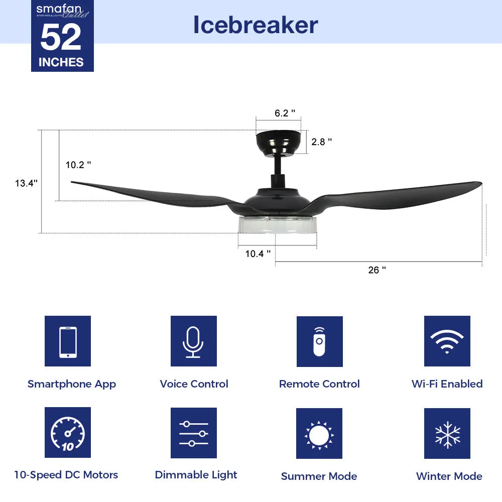 Icebreaker 52 inch Smart Ceiling Fan with LED Light and Remote