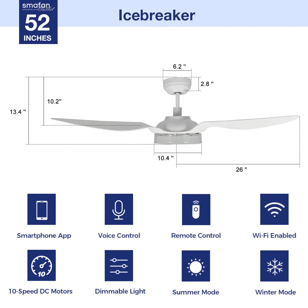 Icebreaker 52 inch Smart Ceiling Fan with LED Light and Remote