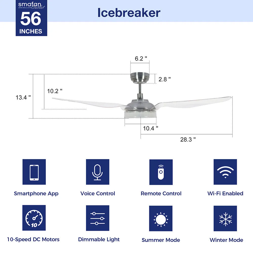 Icebreaker 56 inch Smart Ceiling Fan with LED Light and Remote
