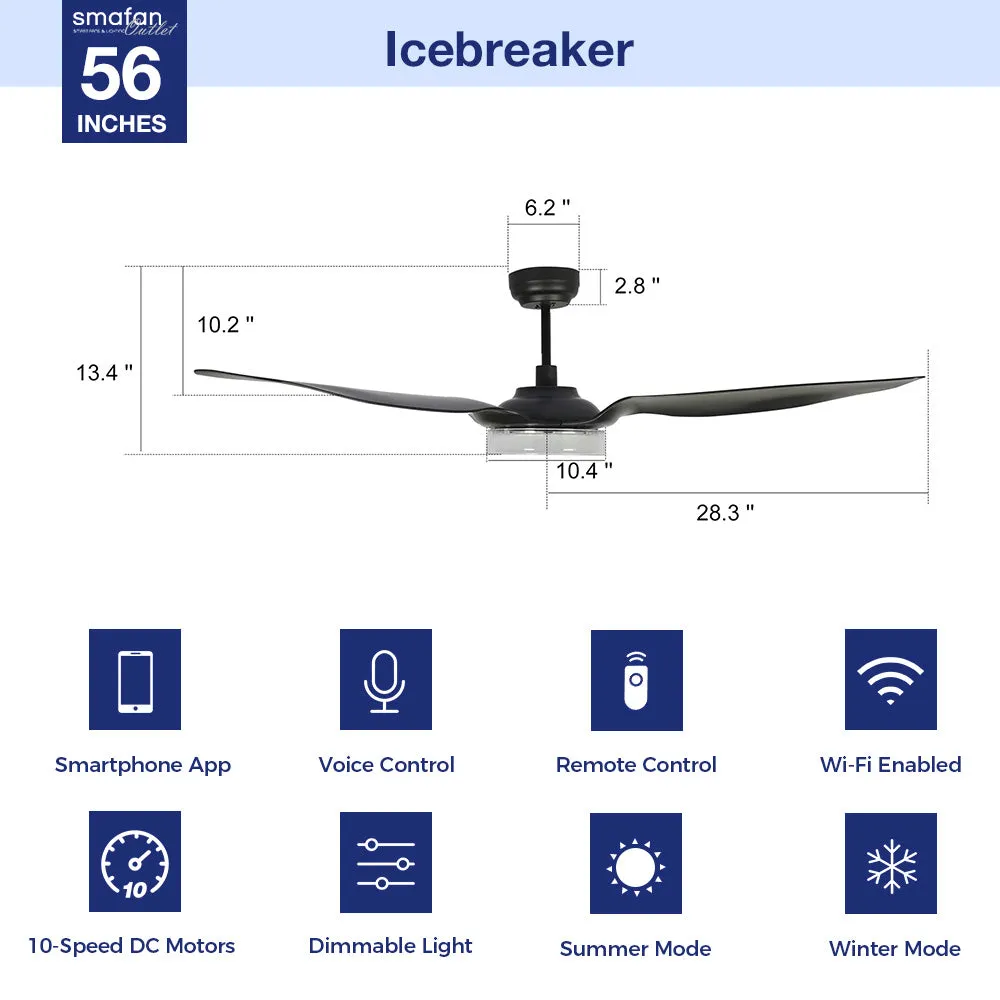 Icebreaker 56 inch WiFi Smart Ceiling Fan with LED Light - Set of 2