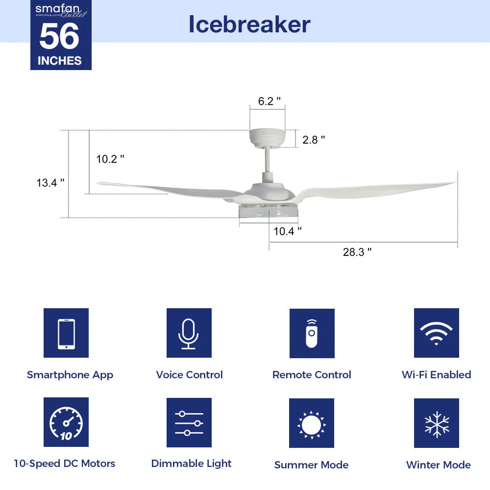 Icebreaker 56 inch WiFi Smart Ceiling Fan with LED Light - Set of 2