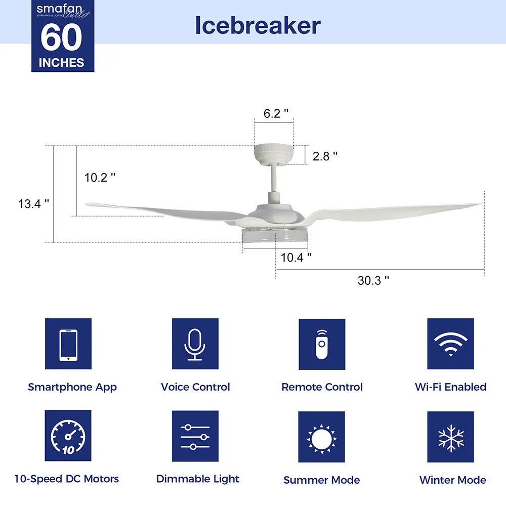 Icebreaker 60 inch Smart Ceiling Fan with Integrated LED Light and Remote