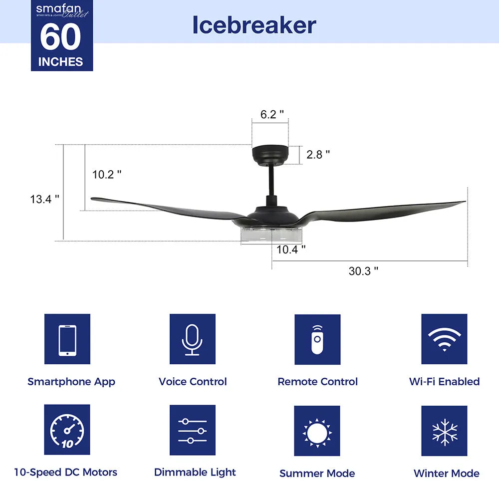 Icebreaker 60 inch Smart Ceiling Fan with Integrated LED Light and Remote