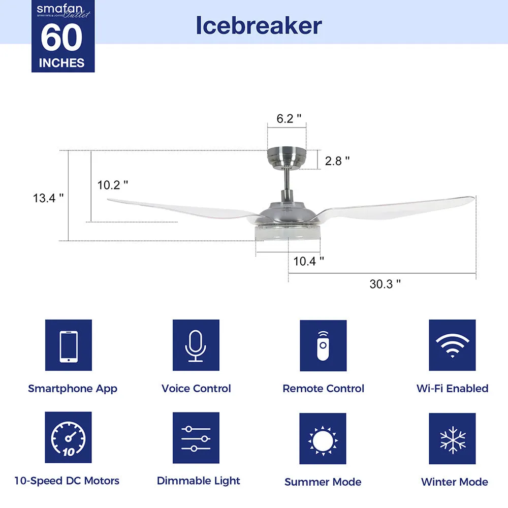 Icebreaker 60 inch Smart Ceiling Fan with Integrated LED Light and Remote