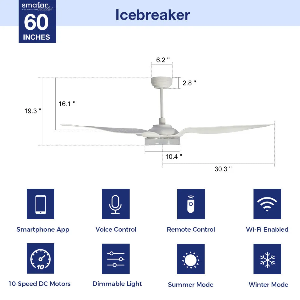 Icebreaker 60 inch Smart Ceiling Fan with LED Light and Remote- Set of 2