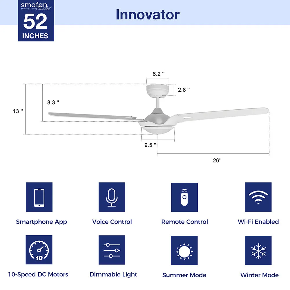 Innovator Smart Ceiling Fan with LED Light Remote Outdoor/Indoor 52"