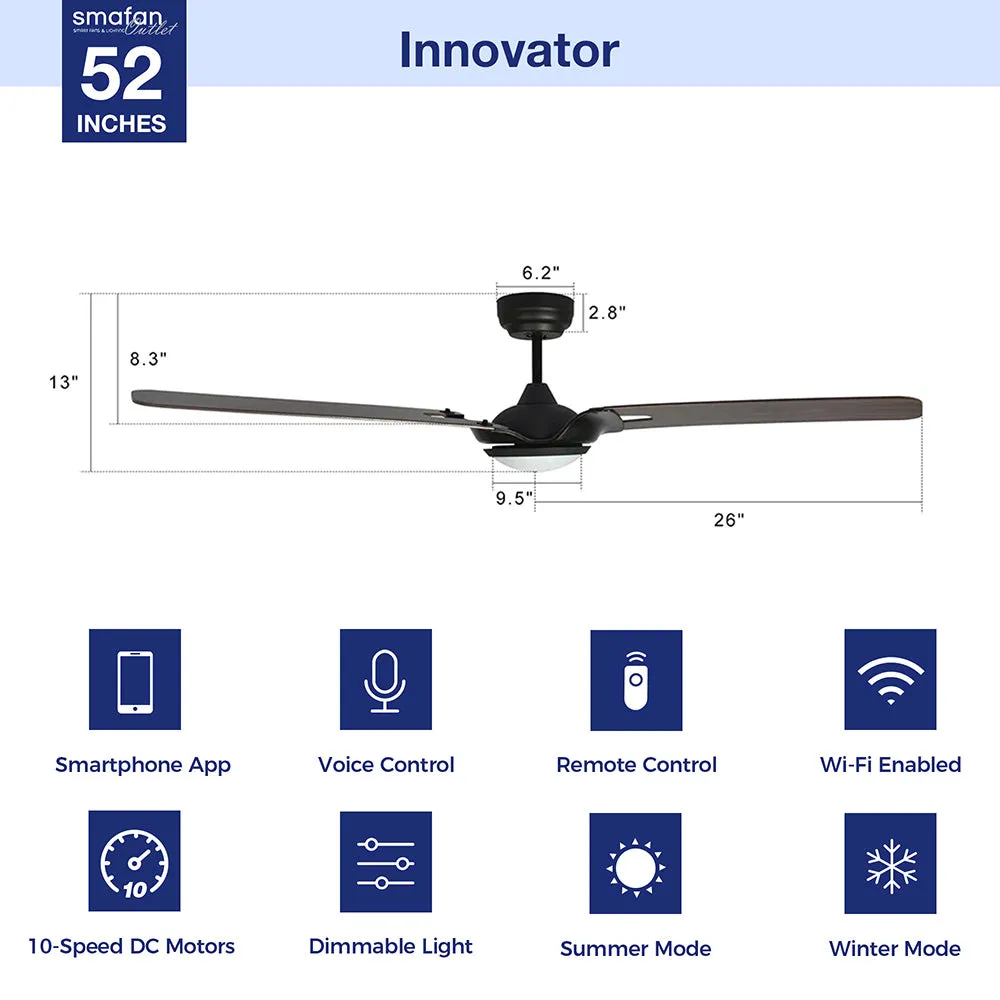 Innovator Smart Ceiling Fan with LED Light Remote Outdoor/Indoor 52"