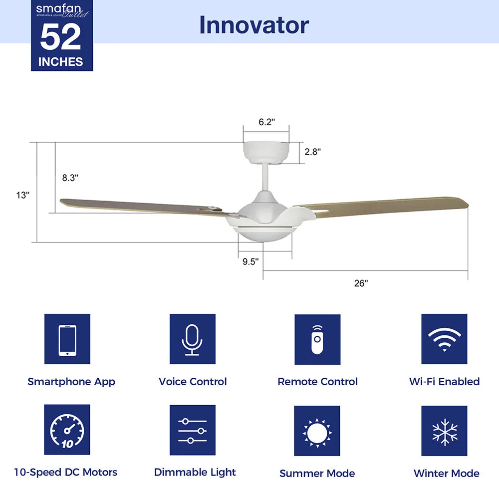 Innovator Smart Ceiling Fan with LED Light Remote Outdoor/Indoor 52"