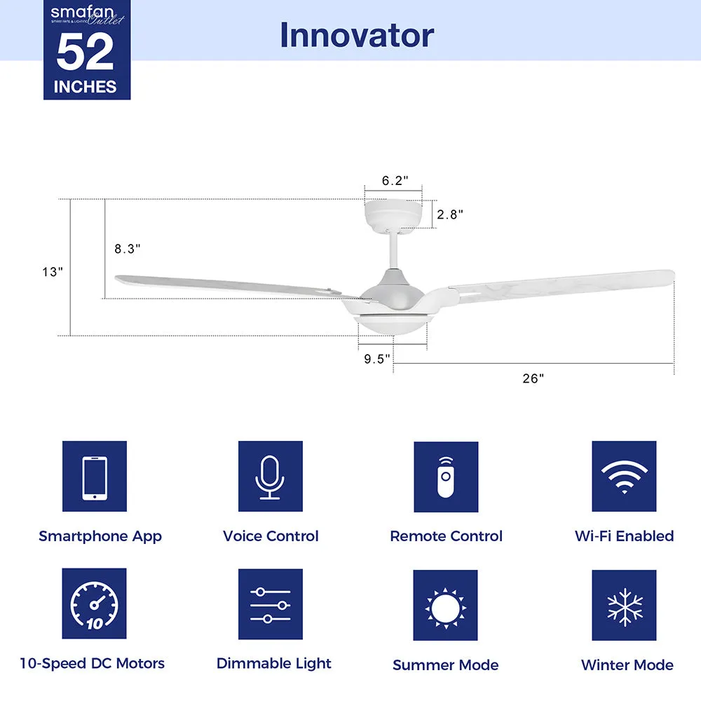 Innovator Smart Ceiling Fan with LED Light Remote Outdoor/Indoor 52"