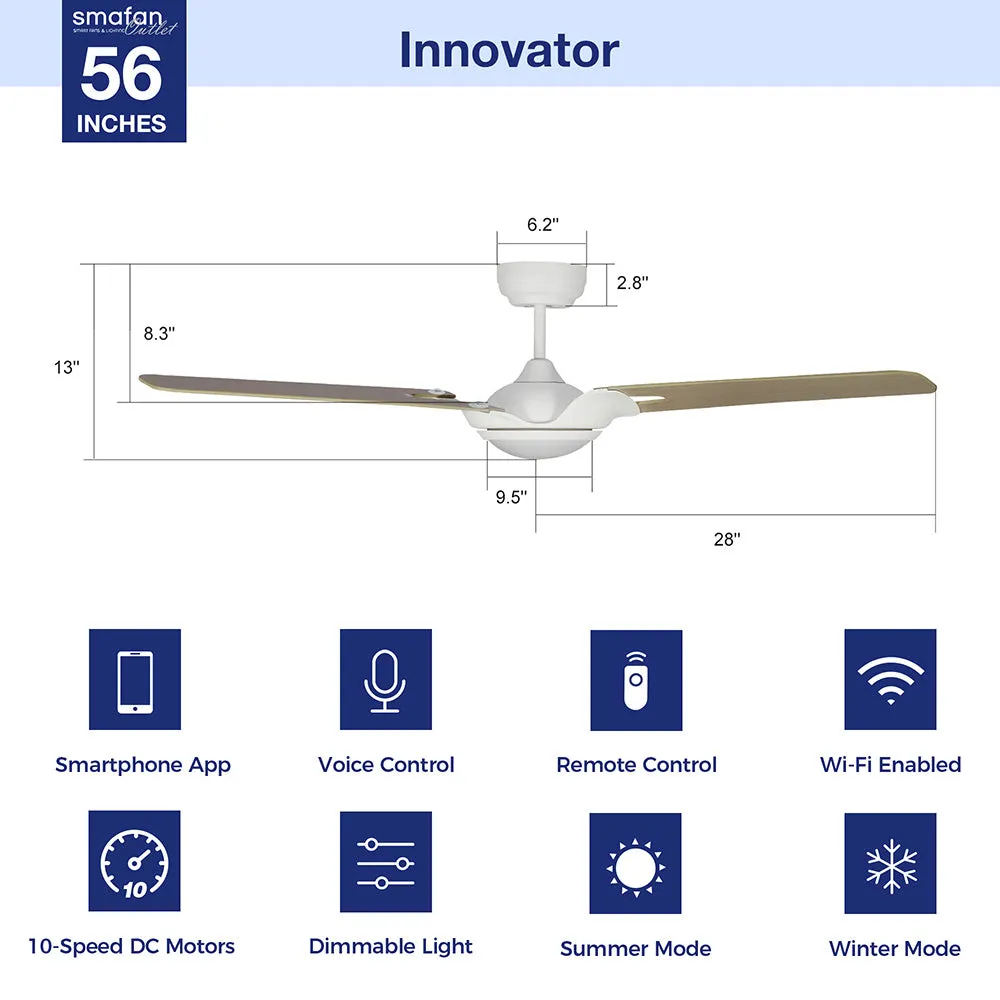 Innovator Smart Outdoor Ceiling Fan with Dimmable LED Light Remote 56"