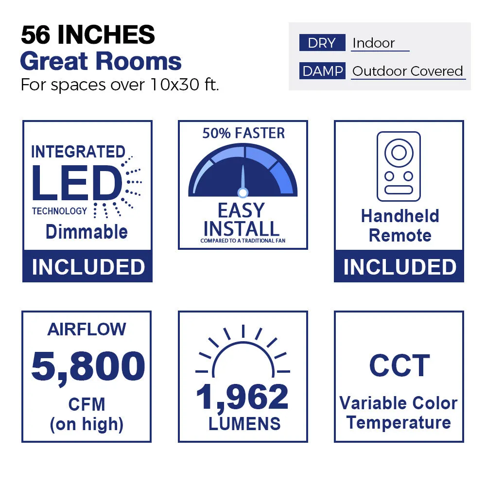 Innovator Smart Outdoor Ceiling Fan with Dimmable LED Light Remote 56"