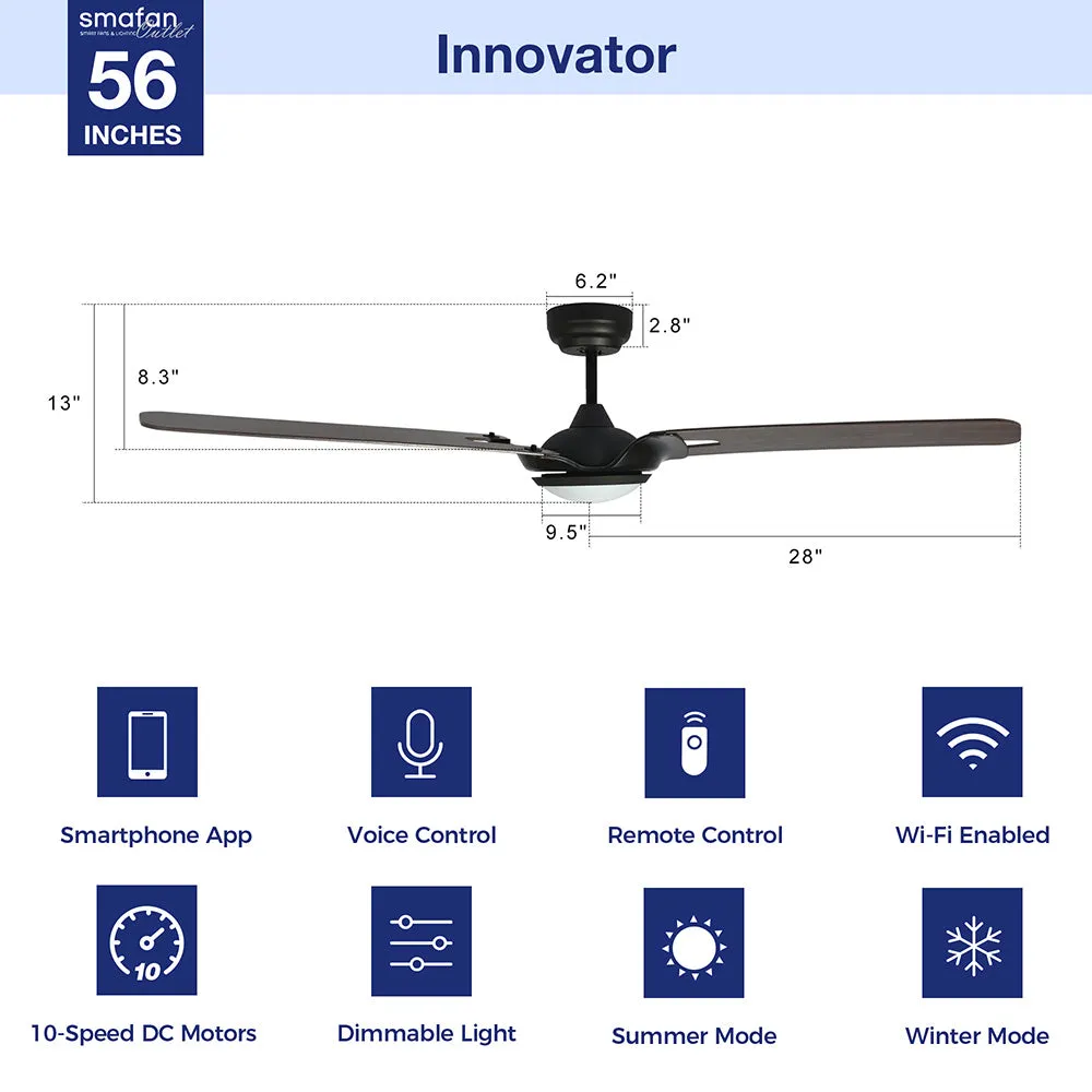 Innovator Smart Outdoor Ceiling Fan with Dimmable LED Light Remote 56"