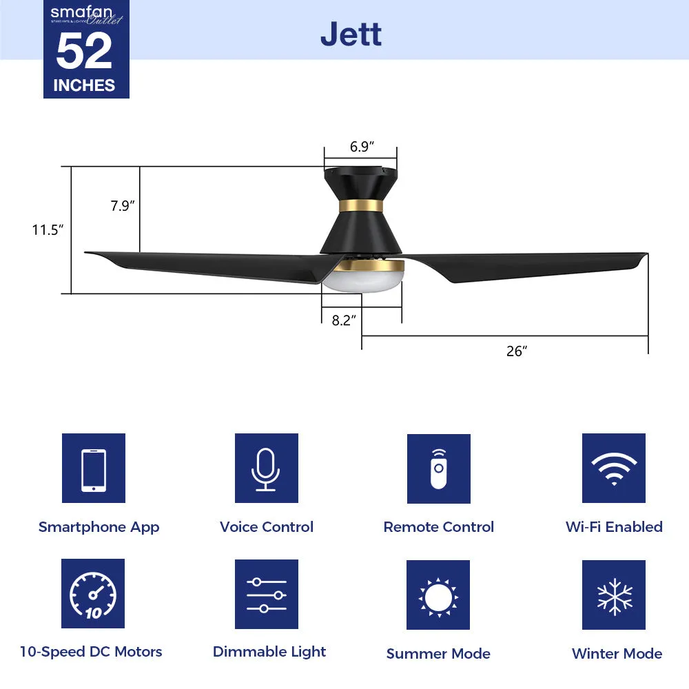 Jett Low Profile Smart Ceiling Fan with LED Light and remote 52 inch