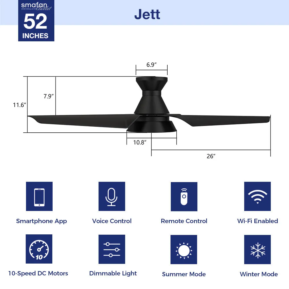 Jett Low Profile Smart Ceiling Fan with LED Light and remote 52 inch