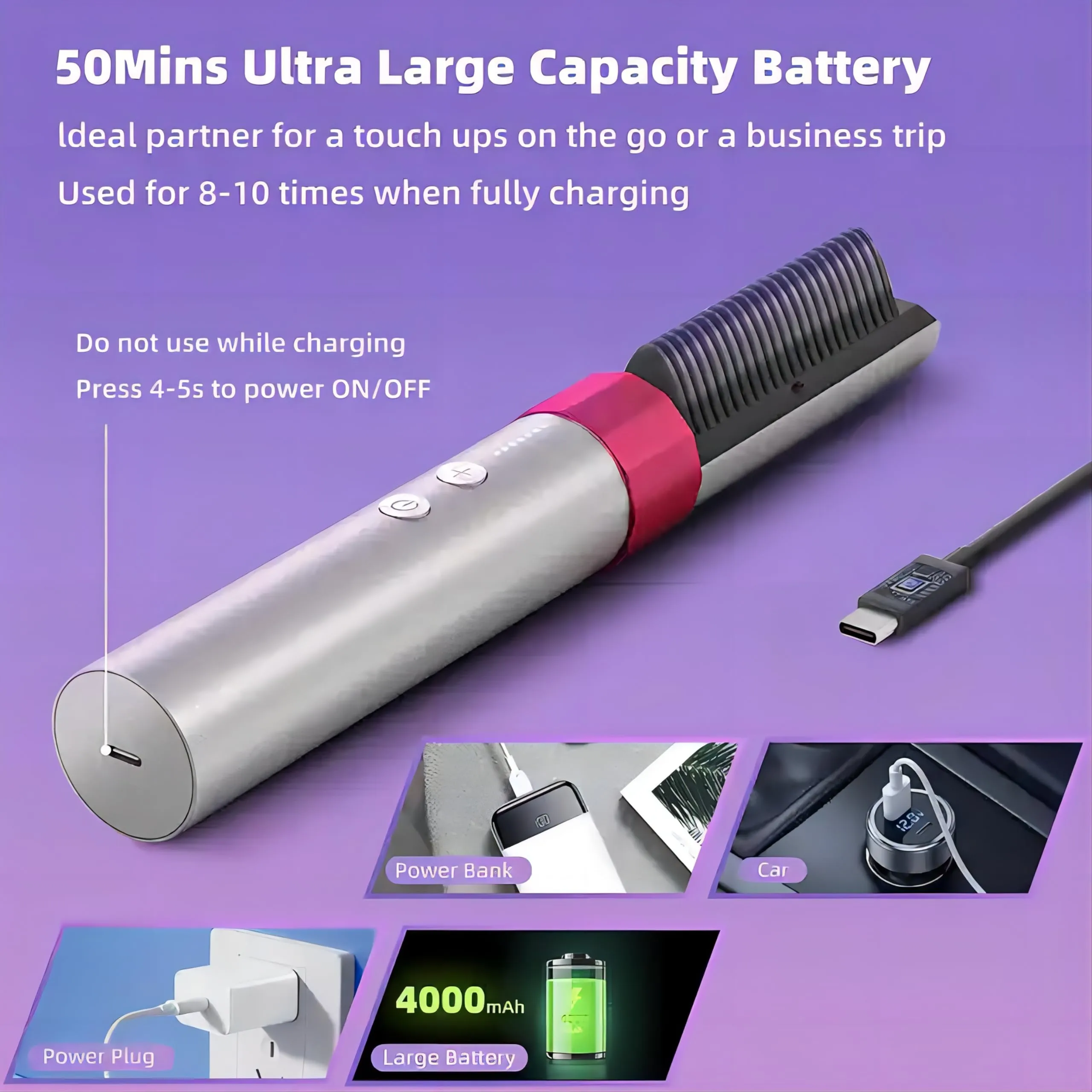 JINYAWA Wireless Ionic Hair Straightener Comb portable hair straightener brush rechargeable Anti-scald straightener and curler 2 in 1