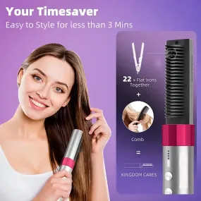 JINYAWA Wireless Ionic Hair Straightener Comb portable hair straightener brush rechargeable Anti-scald straightener and curler 2 in 1