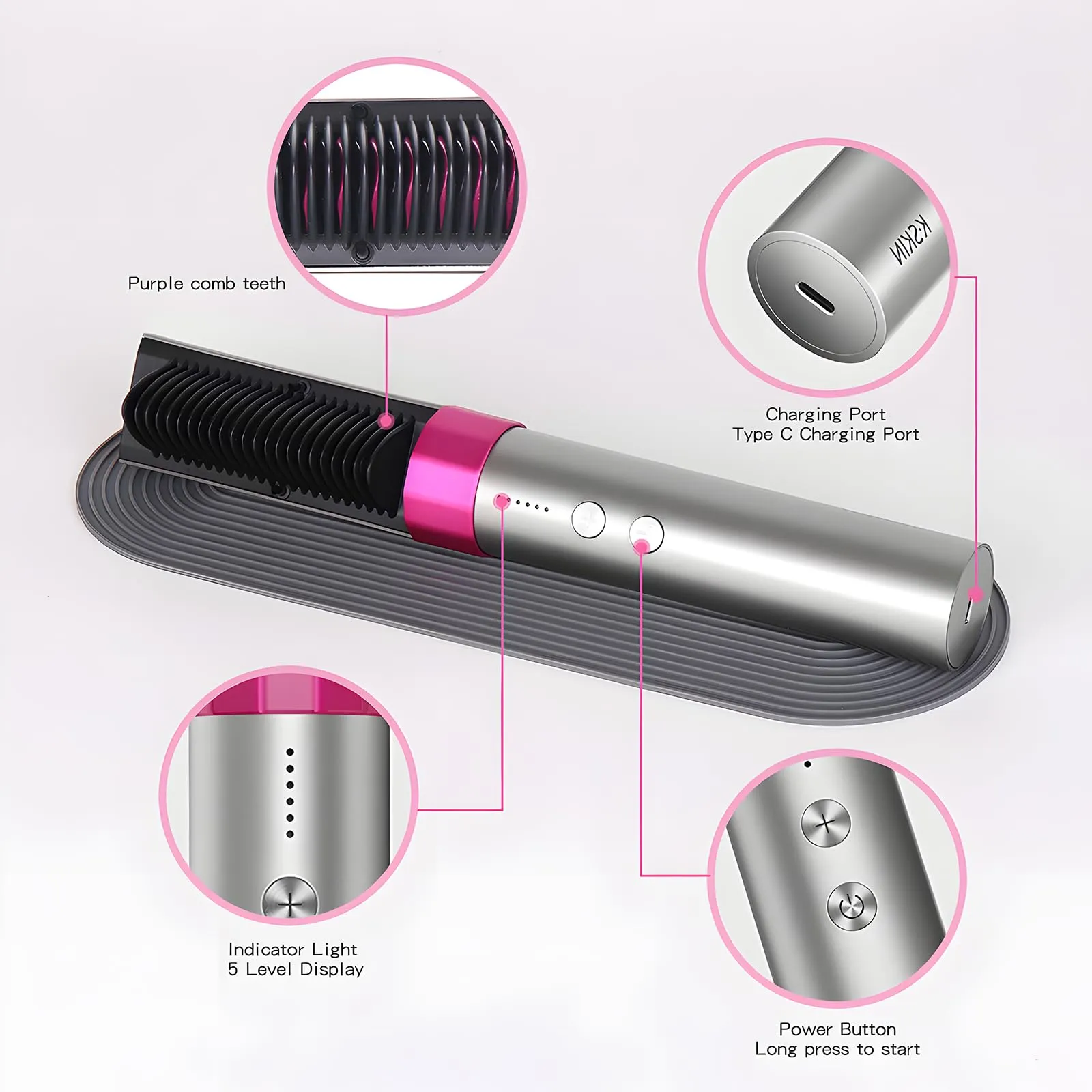 JINYAWA Wireless Ionic Hair Straightener Comb portable hair straightener brush rechargeable Anti-scald straightener and curler 2 in 1
