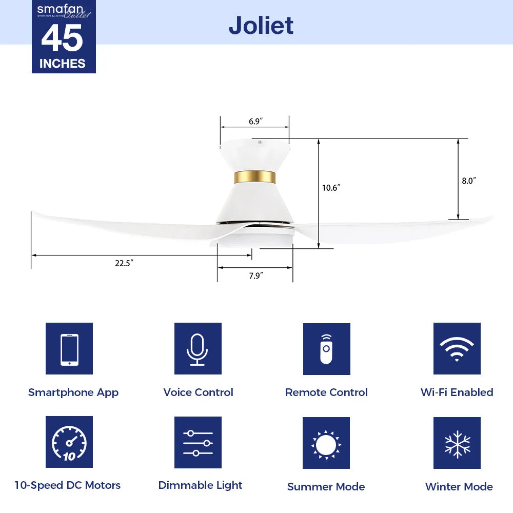 Joliet Low Profile Smart Fan with LED Light and Remote 45"
