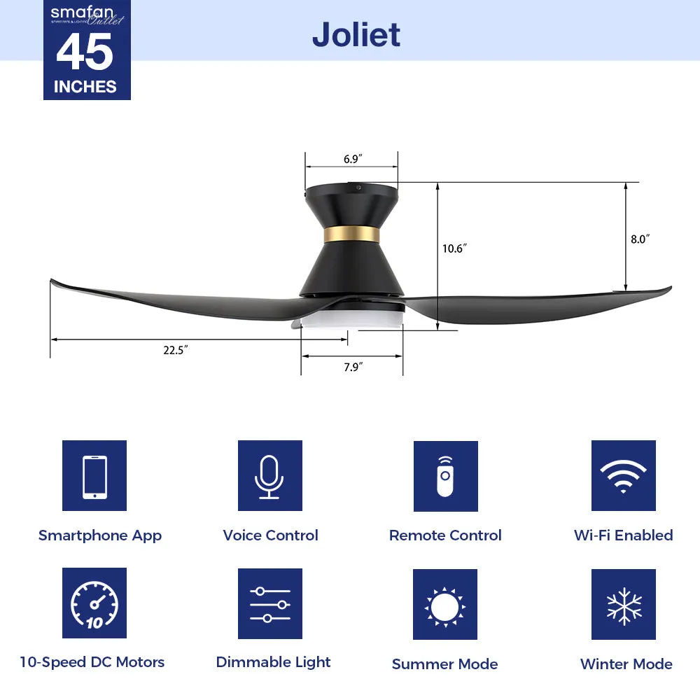 Joliet Low Profile Smart Fan with LED Light and Remote 45"