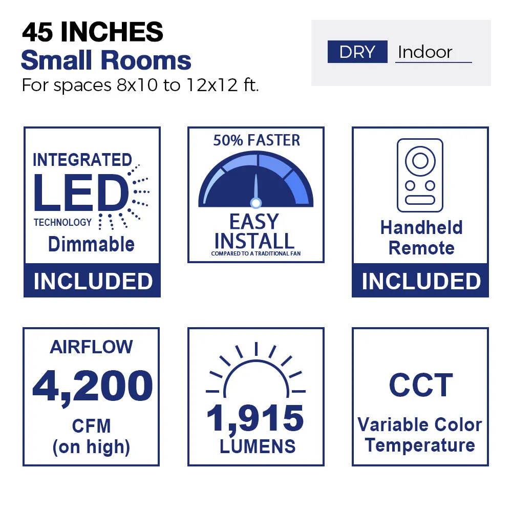 Joliet Plus Low Profile Smart Fan with LED light and Remote 45 Inch