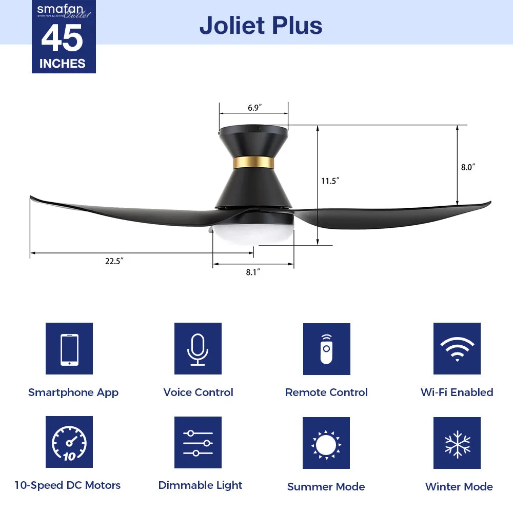 Joliet Plus Low Profile Smart Fan with LED light and Remote 45 Inch