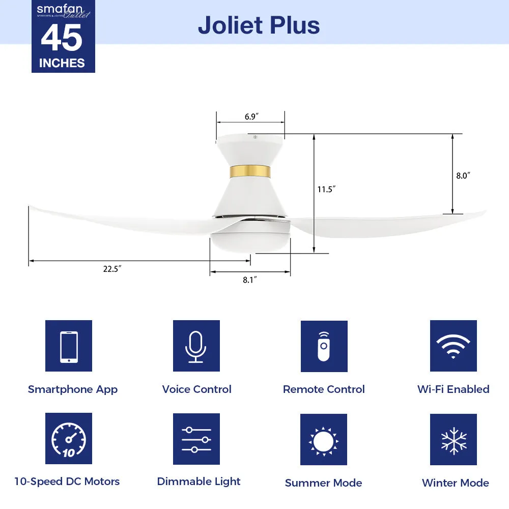 Joliet Plus Low Profile Smart Fan with LED light and Remote 45 Inch