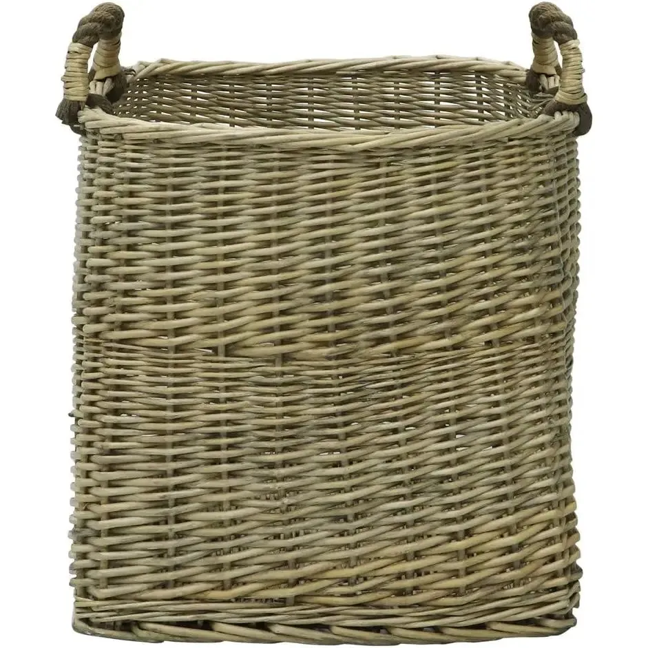 JVL Antique Washed Lined Log Baskets With Rope Handles - Rectangular, Round, Oval & Square Available