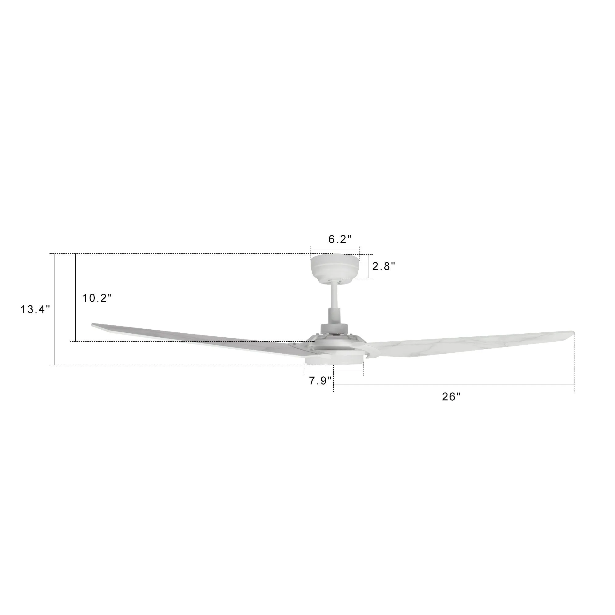 KAJ 52 inch 3-Blade Smart Ceiling Fan with LED Light Kit & Remote-White/Marble Pattern