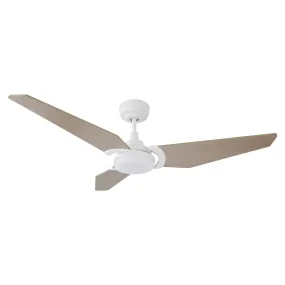 KAJ 56 inch 3-Blade Smart Ceiling Fan with LED Light Kit & Remote - White/Light Chestnut Wood