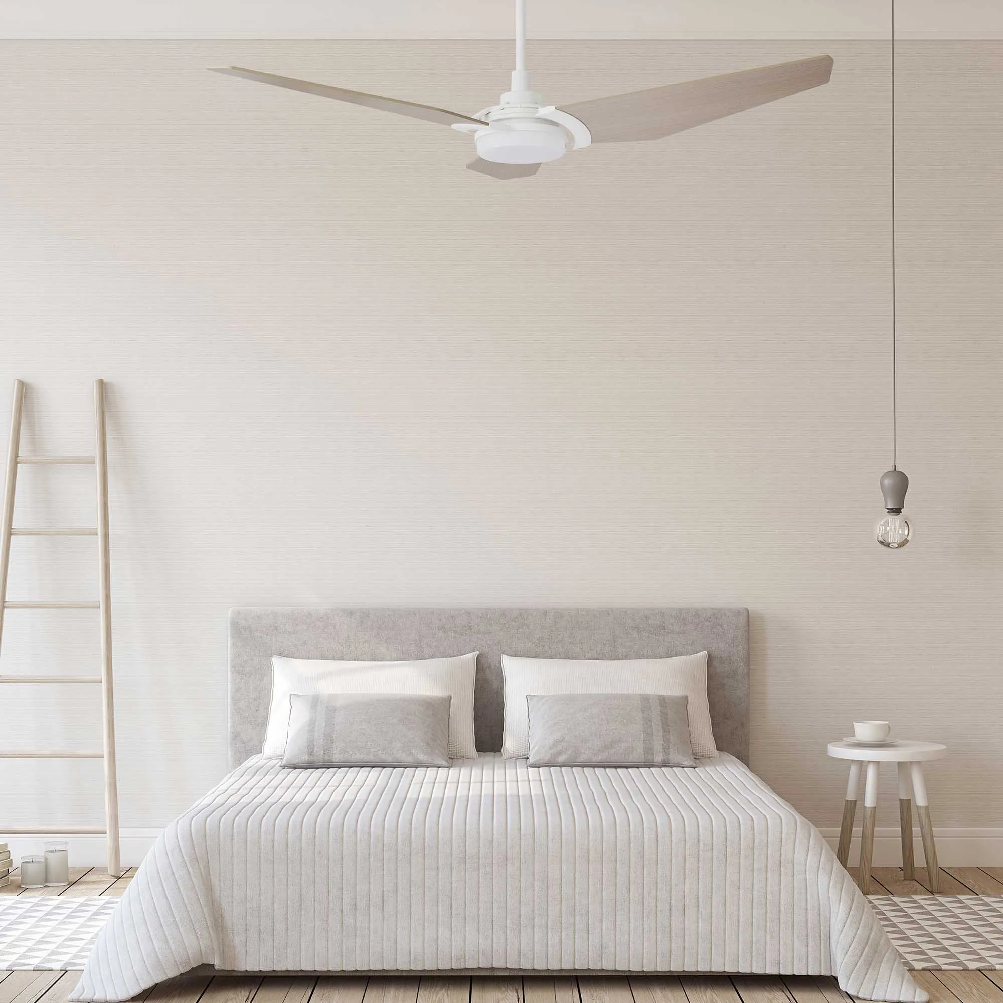 KAJ 56 inch 3-Blade Smart Ceiling Fan with LED Light Kit & Remote - White/Light Chestnut Wood