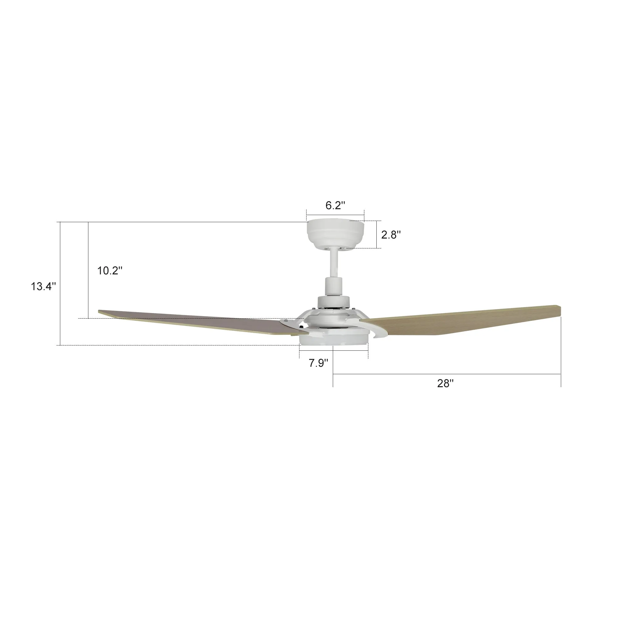 KAJ 56 inch 3-Blade Smart Ceiling Fan with LED Light Kit & Remote - White/Light Chestnut Wood