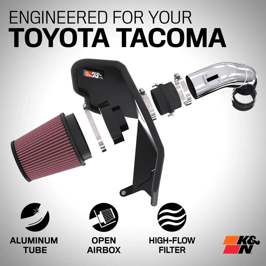 K&N Cold Air Intake System - High-flow Air Filter, Aluminum Tube - TOYOTA TACOMA L4-2.4L TURBO 77-9043KP