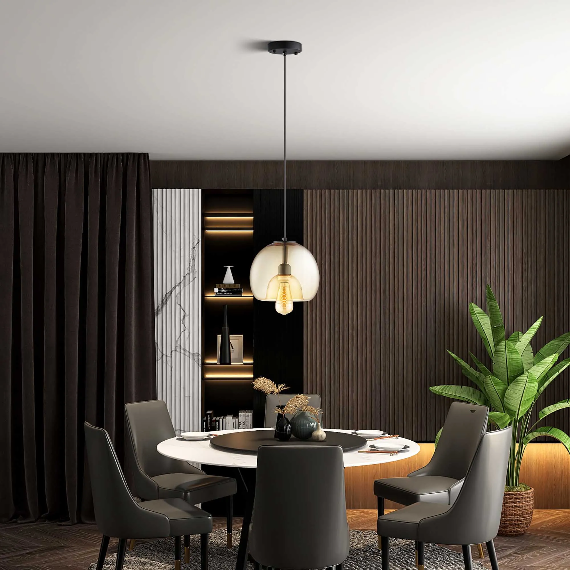 Karina Globe Glass Indoor & Outdoor Pendant Light – Amber