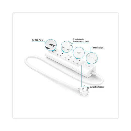 Kasa Smart Wifi 3-outlet Power Strip, 3 Ac Outlets/2 Usb Ports, White