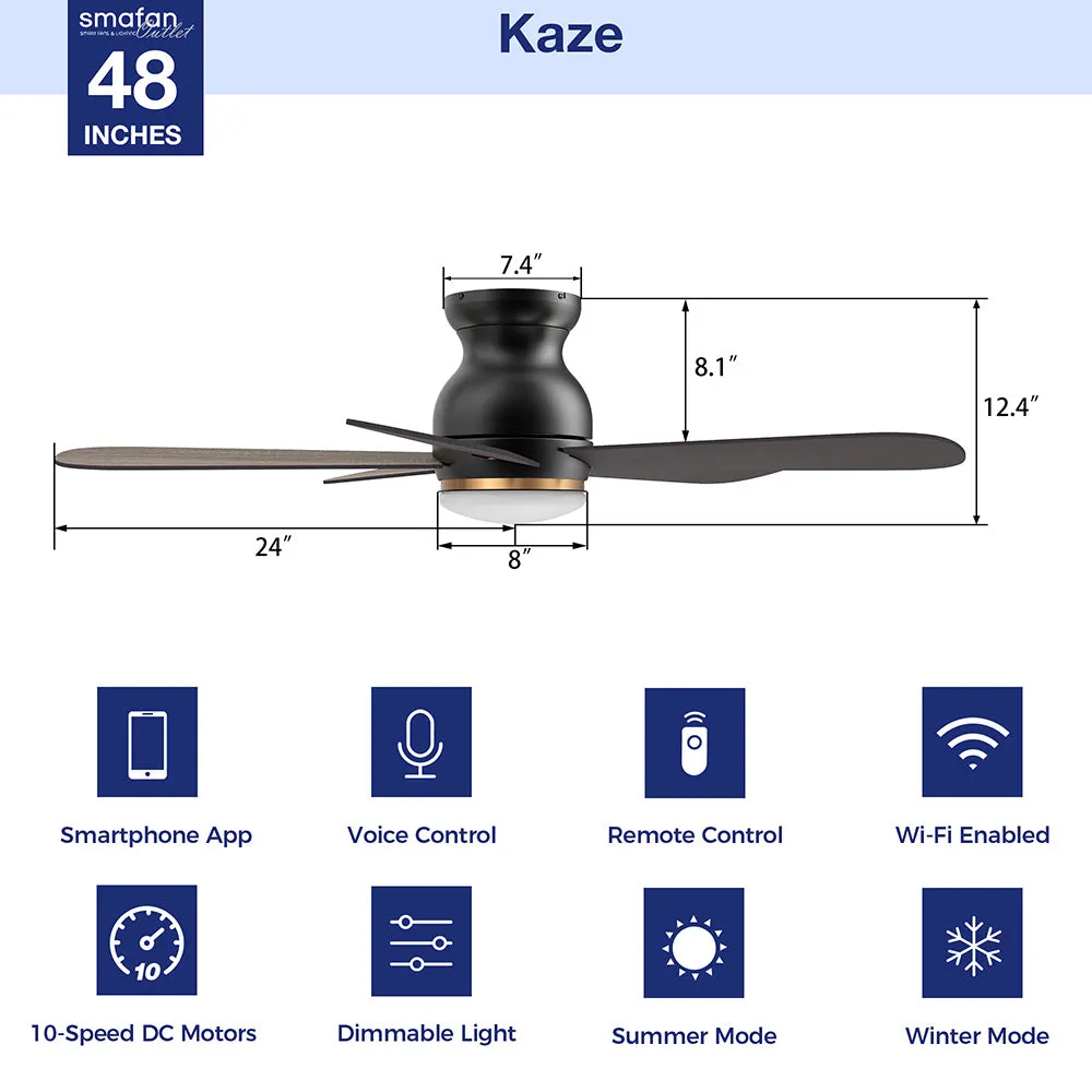 Kaze Low Profile Outdoor Smart Ceiling Fan with LED Light Remote 48"
