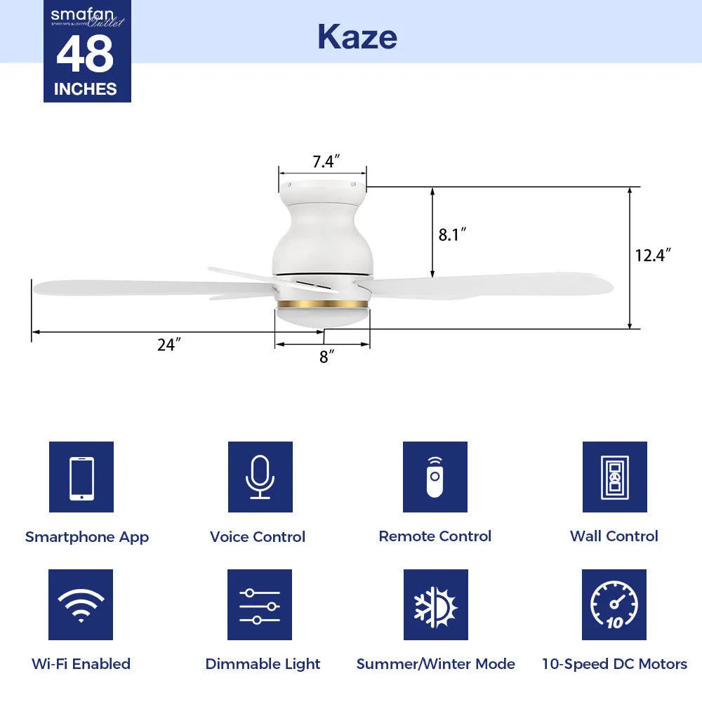 Kaze Ⅱ Low Profile Outdoor Smart Ceiling Fan with LED Light Remote 48"