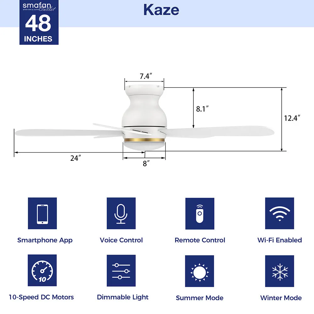 Kaze Low Profile Outdoor Smart Ceiling Fan with LED Light Remote 48"