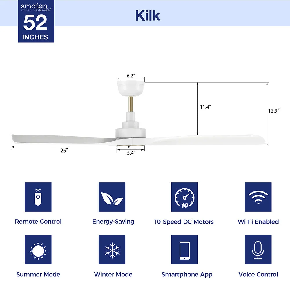 Kilk 52 inch Smart Ceiling Fan with Remote Wifi Enabled (NO LED)