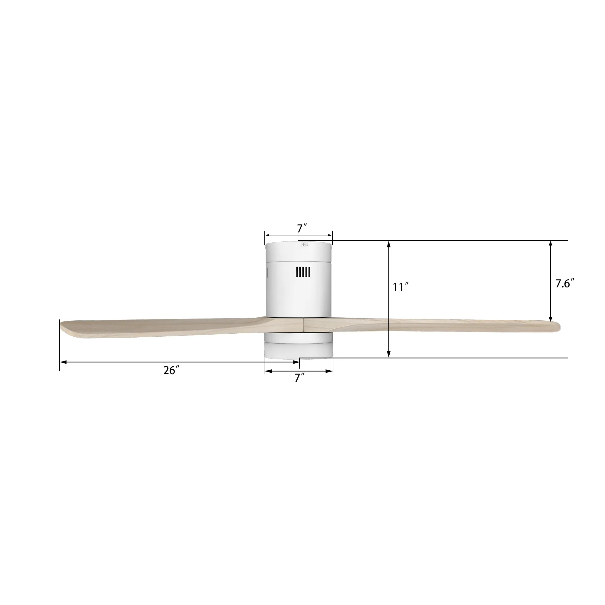 LABELLE 52 inch 3-Blade Flush Mount Smart Ceiling Fan with LED Light Kit & Remote- White/White Oak