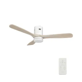 LABELLE 52 inch 3-Blade Flush Mount Smart Ceiling Fan with LED Light Kit & Remote- White/White Oak