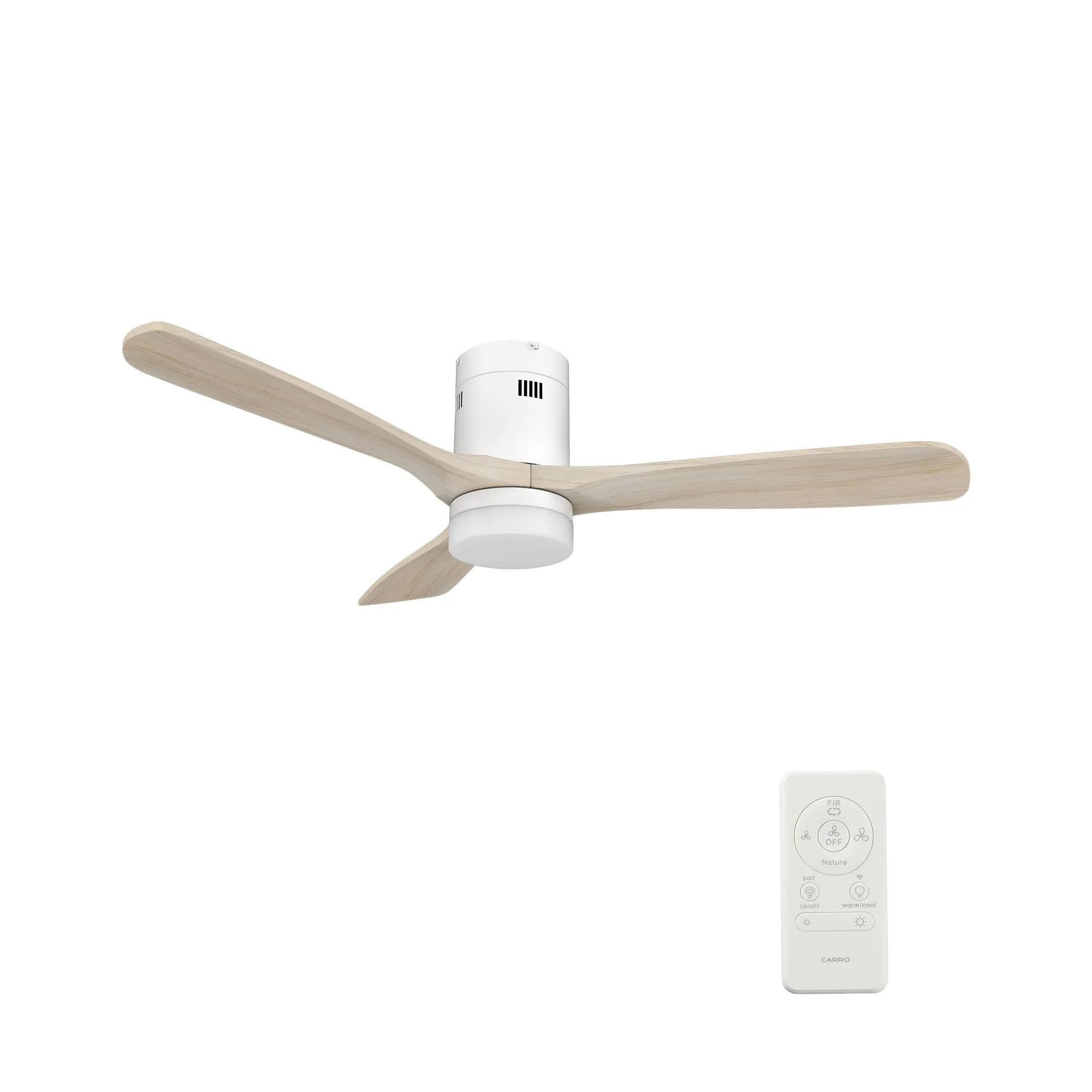 LABELLE 52 inch 3-Blade Flush Mount Smart Ceiling Fan with LED Light Kit & Remote- White/White Oak